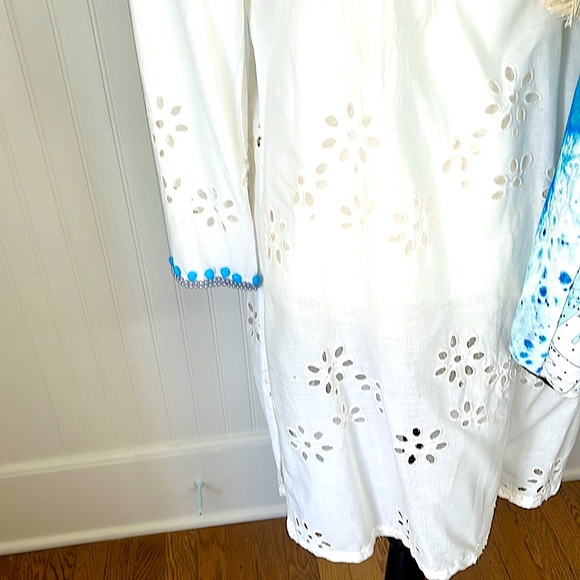 Kareena White Eyelet Coverup Multi Rows of Embellishments Beads Rhinestones Sz L - Picture 3 of 6